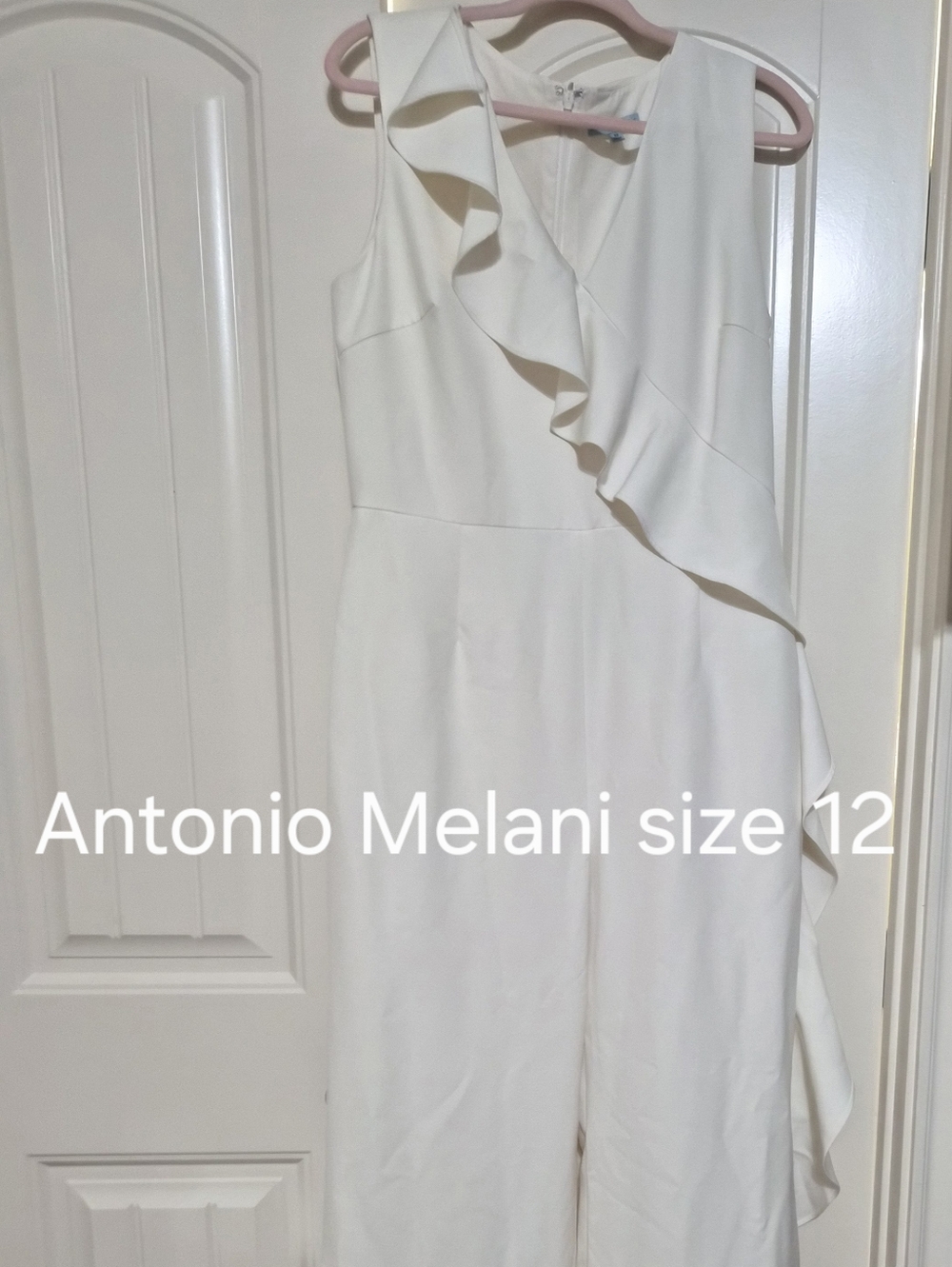 ANTONIO MELANI Cream One-Shoulder Ruffle Jumpsuit
